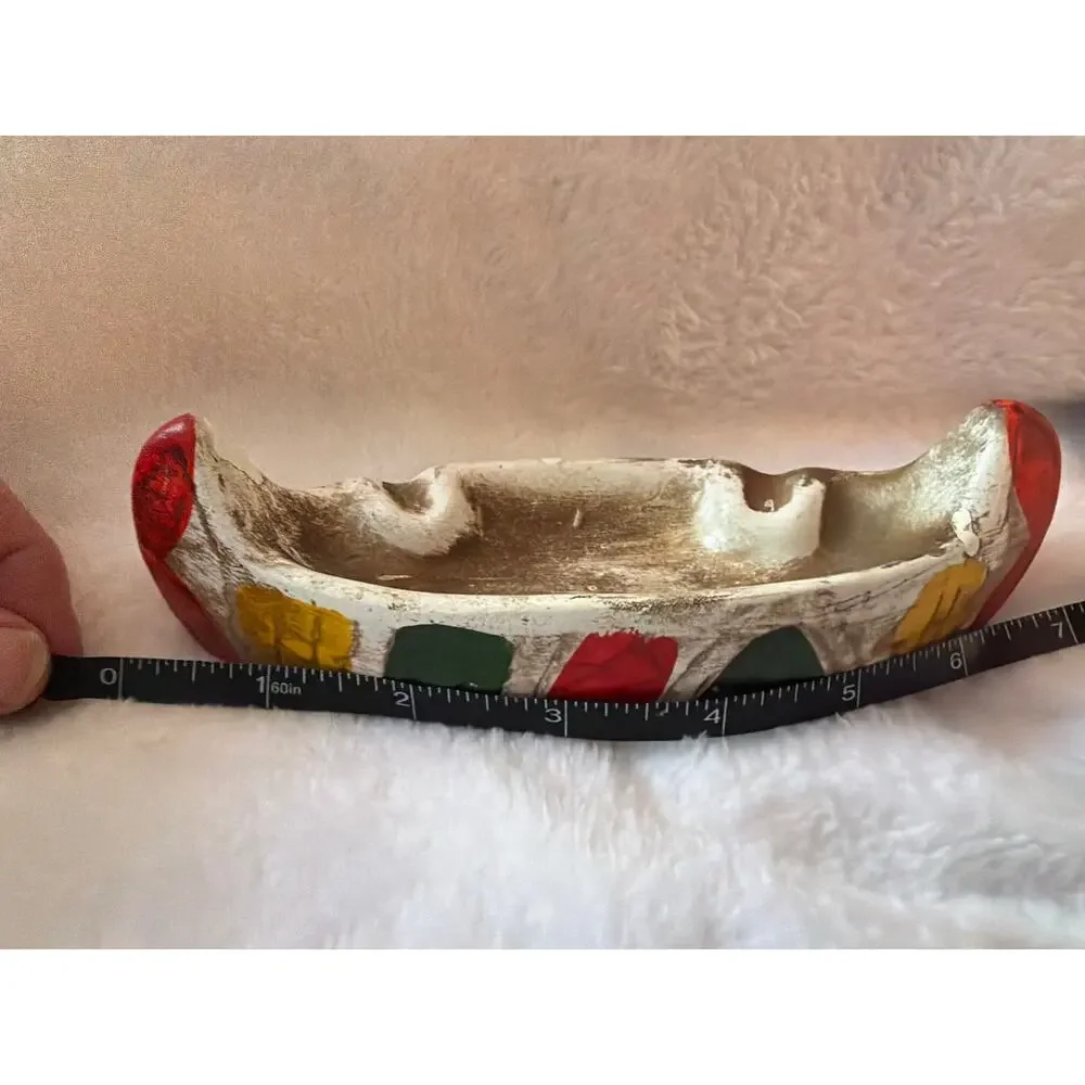 VTG Nanco Indian Canoe Ashtray Japan Hand Painted Mid Century Rustic Decor